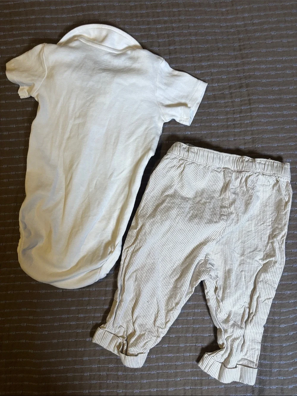 H&M Light Beige/White 2-Piece Dressy Set Attached Vest and Pinstripe Pants 6 Mo